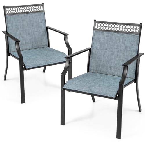 HaoChrymec 2er Set Gartenstühle, Terrassenstühle mit schnell trocknendem Stoff und Metallrahmen, Balkonstühle für Outdoor, Garden Chair, Blau, 66 x 61 x 90 cm von HaoChrymec