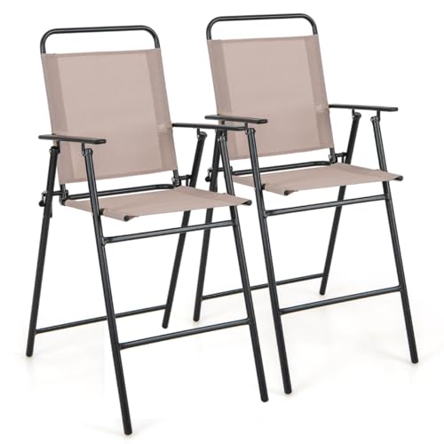 HaoChrymec 2er Set Gartenstühle, hohe Klappstühle mit Fußstütze und Sitzhöhe 63 cm, Klappstuhl für Balkon, Outdoor Stuhl, Beige + Metall, 53 x 69 x 112 cm HaoChrymec 2er Set Gartenstühle, hohe Klappstühle mit Fußstütze und Sitzhöhe 63 cm, Klappstuhl für Balkon, Outdoor Stuhl, Beige + Metall, 53 x 69 x 112 cm von HaoChrymec
