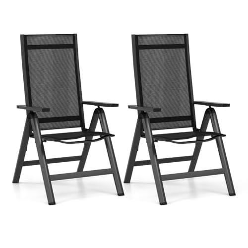 HaoChrymec 2er Set Gartenstühle Alu Klappstuhl mit 7-Fach Verstellbarer Rückenlehne, Wetterfest, Klappbar für Balkon, Garten, Terrasse, Outdoor Stuhl, Schwarz, 72.5 x 58 x 107 cm von HaoChrymec