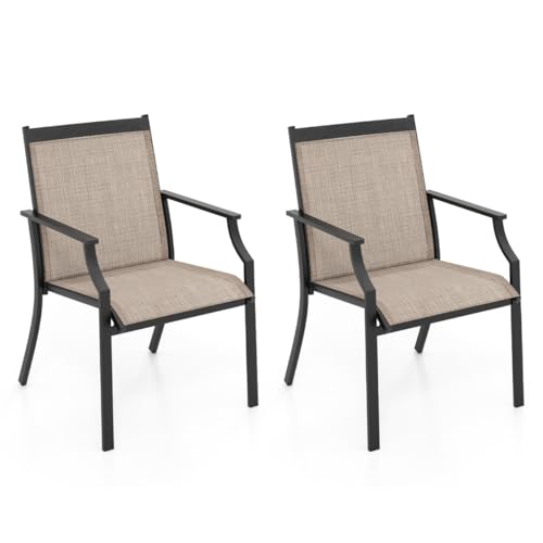 HaoChrymec 2er Set Gartenstühle mit Atmungsaktiver Sitzfläche und Metallrahmen, Bis 150 kg Belastbar, Ergonomisches Design für Balkon, Terrasse, Garten, Outdoor Stuhl, Kaffee, 66 x 61 x 90 cm von HaoChrymec