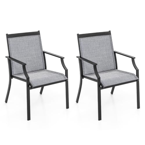 HaoChrymec 2er Set Gartenstühle mit Atmungsaktiver Sitzfläche und Metallrahmen, Bis 150 kg Belastbar, Ergonomisches Design für Terrasse, Balkon, Garten, Outdoor Stuhl, Grau, 66 x 61 x 90 cm von HaoChrymec