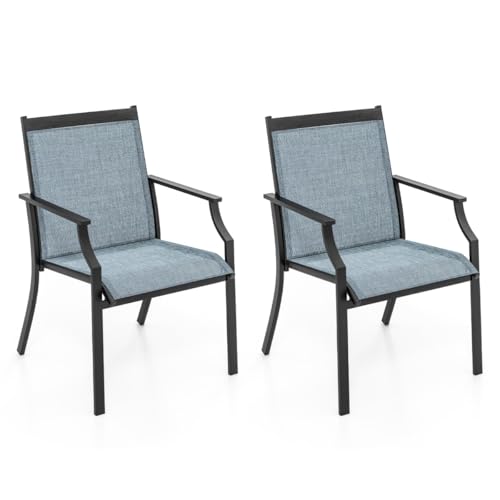 HaoChrymec 2er Set Gartenstühle mit Atmungsaktiver Sitzfläche und Metallrahmen, Ergonomisches Design, Bis 150 kg Belastbar, Outdoor Stuhl für Garten, Balkon, Terrasse, Blau, 66 x 61 x 90 cm von HaoChrymec