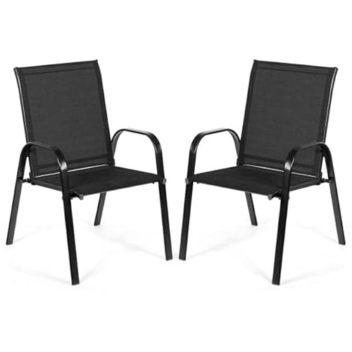 HaoChrymec 2er Set Gartenstühle mit Gebogenen Armlehnen & Verstärktem Metallrahmen, Atmungsaktiver Sitzstoff, Outdoor Stuhl für Balkon, Garten, Terrasse, Schwarz, 56 x 72 x 90 cm von HaoChrymec