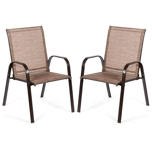 HaoChrymec 2er Set Gartenstühle mit Gebogenen Armlehnen & Verstärktem Metallrahmen, Outdoor Stuhl für Terrasse, Gartenmöbel Set, Atmungsaktiver Sitzstoff, Braun, 56 x 72 x 90 cm von HaoChrymec