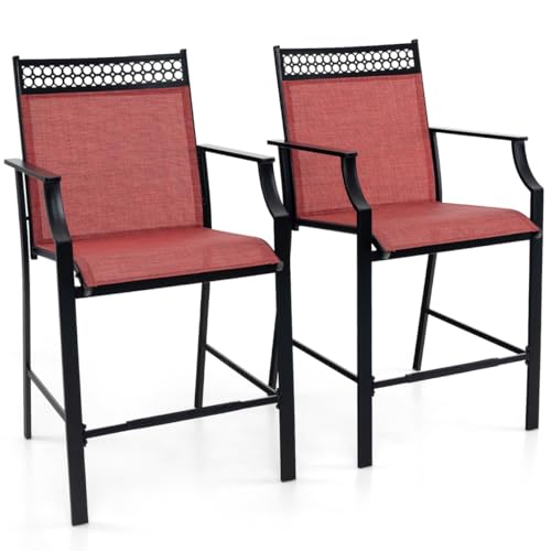 HaoChrymec 2er Set Gartenstühle mit Schnell Trocknendem Stoff, Hohe Terrassenstühle, Balkonstühle für Outdoor Nutzung, Atmungsaktive und Komfortable Stühle, Rot, 66 x 62 x 114 cm von HaoChrymec
