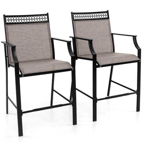HaoChrymec 2er Set Gartenstühle mit Schnell Trocknendem Stoff, Hohe Terrassenstühle für Balkon, Garten oder Café, Outdoor Stuhl, Metallrahmen, Braun, 66 x 62 x 114 cm HaoChrymec 2er Set Gartenstühle mit Schnell Trocknendem Stoff, Hohe Terrassenstühle für Balkon, Garten oder Café, Outdoor Stuhl, Metallrahmen, Braun, 66 x 62 x 114 cm von HaoChrymec