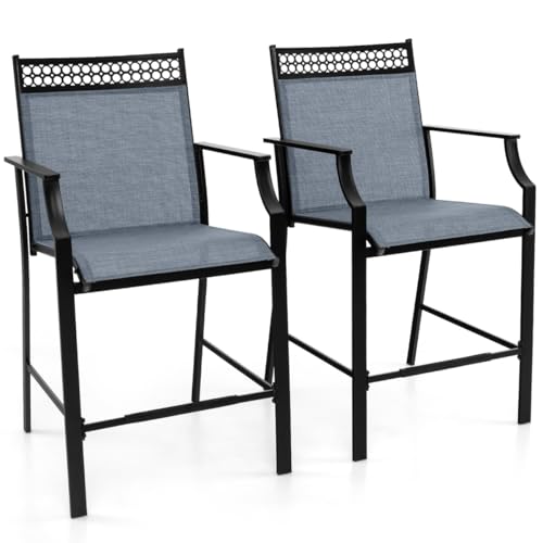 HaoChrymec 2er Set Gartenstühle mit Schnell Trocknendem Stoff, Hohe Terrassenstühle für Balkon, Garten und Café, Outdoor Stuhl mit Metallrahmen, Blau, 66 x 62 x 114 cm von HaoChrymec
