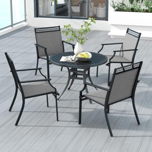HaoChrymec 2er Set Gartenstühle mit Schnell Trocknendem Stoff und Metallrahmen, Ergonomische Rückenlehne, Komfortabel für Terrasse, Balkon, Garten, Poolbereich, Grau, 66 x 61 x 90 cm von HaoChrymec