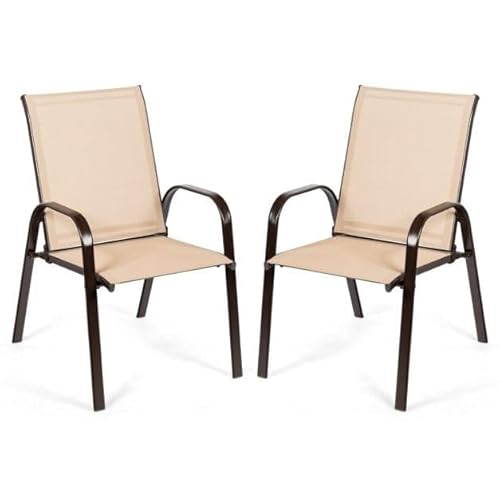 HaoChrymec 2er Set Gartenstühle mit gebogenen Armlehnen & verstärktem Metallrahmen, Klappbare Outdoor Stühle, Balkonstuhl für Garten, Terrasse, Poolbereich, Beige, 56 x 72 x 90 cm von HaoChrymec