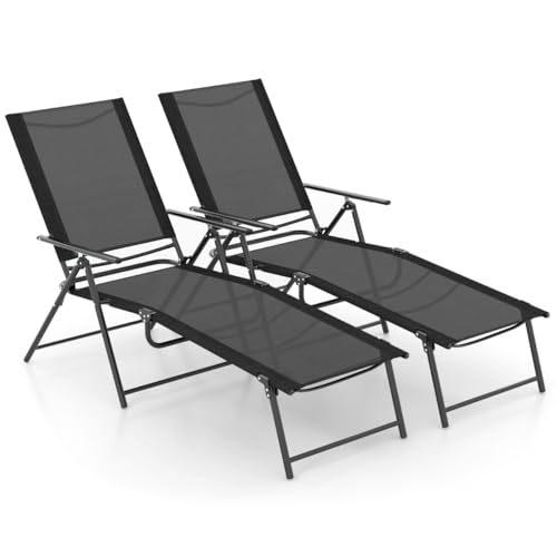 HaoChrymec 2er Set Klappbare Sonnenliege, Gartenliege mit Verstellbarer Rückenlehne und Fußstütze, Klappstuhl für Balkon und Garten, Outdoor Stuhl, Schwarz, 155–189 x 64 x 65–102 cm von HaoChrymec