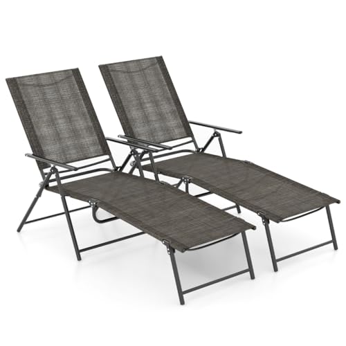 HaoChrymec 2er Set Klappbare Sonnenliege, Gartenliege mit Verstellbarer Rückenlehne und Fußstütze, Outdoor Stuhl für Balkon und Garten, Braun, 155–189 x 64 x 65–102 cm von HaoChrymec
