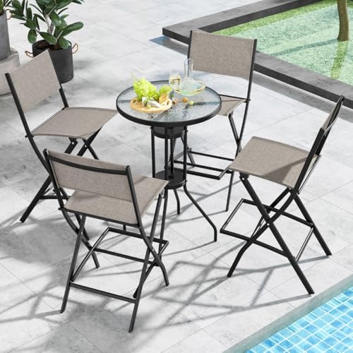 HaoChrymec 2er Set Klappbarer Barhocker in Thekenhöhe mit Rückenlehne und Atmungsaktivem Stoff, Klappstuhl für Garten, Balkonstuhl Klappbar, Outdoor Stuhl, Kaffee, 46 x 57 x 102 cm von HaoChrymec