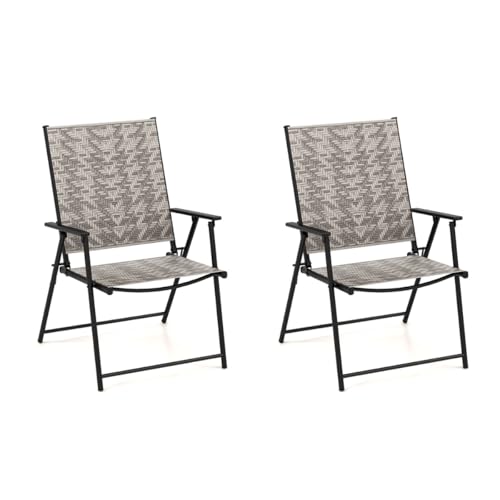 HaoChrymec 2er Set Klappstühle aus Polyrattan mit Armlehnen, Klappbare Balkonstühle, Outdoor Stuhl für Garten, Terrasse, Balkon Set, Grau, 60 x 66 x 89 cm von HaoChrymec