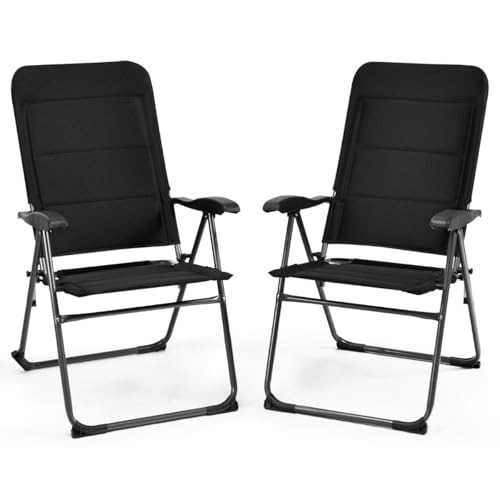 HaoChrymec 2er Set Klappstühle mit 7-Fach Verstellbarer Rückenlehne, Klappstuhl Garten mit Metallrahmen, Outdoor Stuhl, Balkon Set, Schwarz, 76 x 60 x 103,5 cm von HaoChrymec