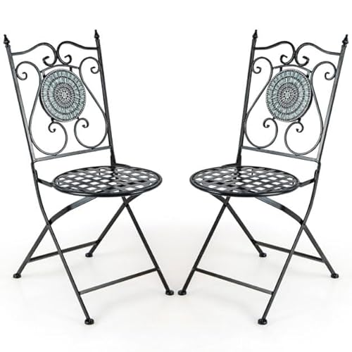 HaoChrymec 2er Set Klappstühle mit Metallgestell, Mosaik Design, Klappbar, Outdoor Stuhl für Garten, Balkon, Terrasse, Balkon Set, Schwarz, 55 x 42 x 94 cm von HaoChrymec