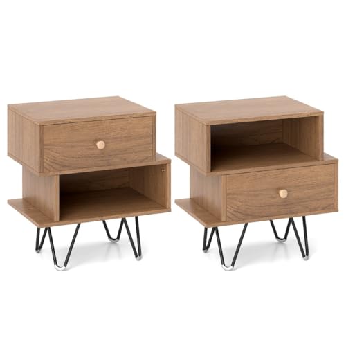 HaoChrymec 2er Set Nachttisch mit Abnehmbarer Schublade und Offenem Fach, Mid-Century Modern Sofatisch, Kommode mit Schubladen, Kommode Schlafzimmer, Side Table Bedroom, Natur, 44 x 29 x 47 cm HaoChrymec 2er Set Nachttisch mit Abnehmbarer Schublade und Offenem Fach, Mid-Century Modern Sofatisch, Kommode mit Schubladen, Kommode Schlafzimmer, Side Table Bedroom, Natur, 44 x 29 x 47 cm von HaoChrymec