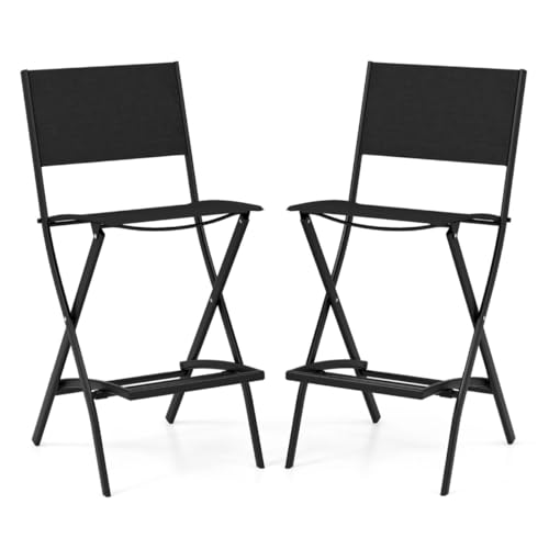HaoChrymec 2er Set Outdoor Barhocker mit Klappbarem Design, Rückenlehne und Fußstütze, Robuster Stoff und Metallrahmen, Für Garten, Balkon, Terrasse, Schwarz, 46 x 57 x 102 cm HaoChrymec 2er Set Outdoor Barhocker mit Klappbarem Design, Rückenlehne und Fußstütze, Robuster Stoff und Metallrahmen, Für Garten, Balkon, Terrasse, Schwarz, 46 x 57 x 102 cm von HaoChrymec