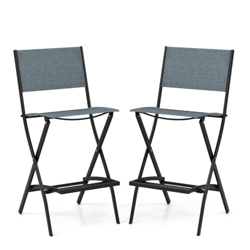 HaoChrymec 2er Set Outdoor Barhocker mit Klappbarem Design, Rückenlehne und Fußstütze, Robuster Stoff und Metallrahmen, Perfekt für Garten, Balkon, Terrasse, Blau, 46 x 57 x 102 cm HaoChrymec 2er Set Outdoor Barhocker mit Klappbarem Design, Rückenlehne und Fußstütze, Robuster Stoff und Metallrahmen, Perfekt für Garten, Balkon, Terrasse, Blau, 46 x 57 x 102 cm von HaoChrymec