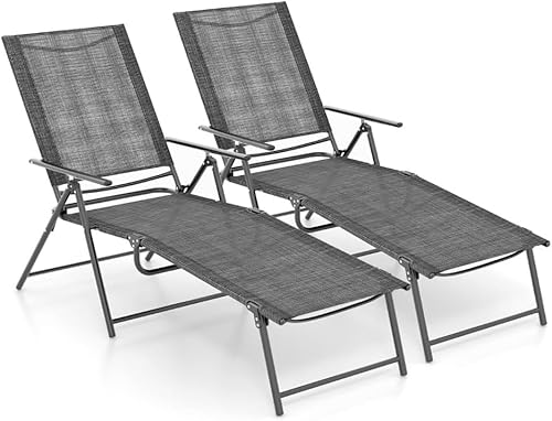 HaoChrymec 2er Set Sonnenliege Klappbar mit Verstellbarer Rückenlehne und Fußstütze, Gartenliege, Outdoor Stuhl, Für Balkon und Terrasse, Grau, 155–189 x 64 x 65–102 cm von HaoChrymec