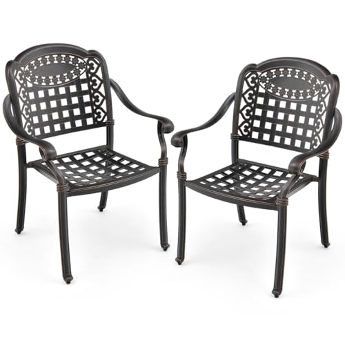 HaoChrymec 2er Set Stapelstuhl Garten aus Aluminiumguss, Outdoor Stuhl mit Armlehnen, Ergonomisches Design, Garten Stühle für Balkon, Terrasse, Garten, Bronze, 66 x 62 x 90 cm HaoChrymec 2er Set Stapelstuhl Garten aus Aluminiumguss, Outdoor Stuhl mit Armlehnen, Ergonomisches Design, Garten Stühle für Balkon, Terrasse, Garten, Bronze, 66 x 62 x 90 cm von HaoChrymec