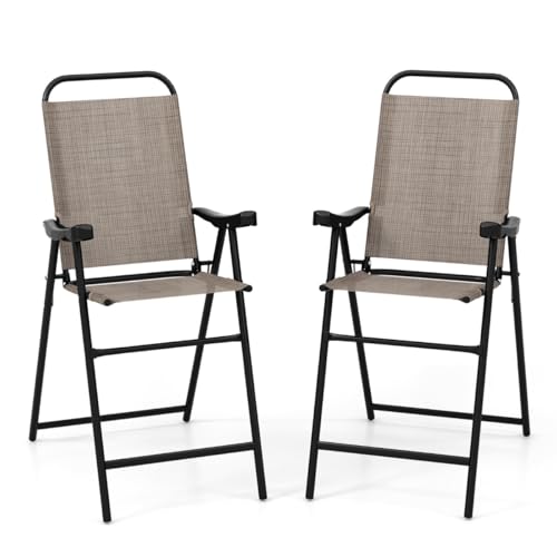 HaoChrymec 2er Set Terrassen-Barhocker mit Metallrahmen & Fußstütze, Klappbarer Barstuhl für Garten, Balkon, Outdoor, Gartenlounge Set, Kaffee, 56 x 76 x 112 cm von HaoChrymec