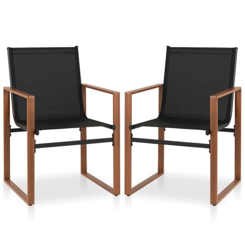 HaoChrymec 2er Set Terrassenstühle mit Atmungsaktiver Sitzfläche und Rückenlehne, Ergonomisches Design, Gartenstühle für Balkon, Terrasse, Garten, Schwarz, 59 x 55,5 x 86 cm von HaoChrymec