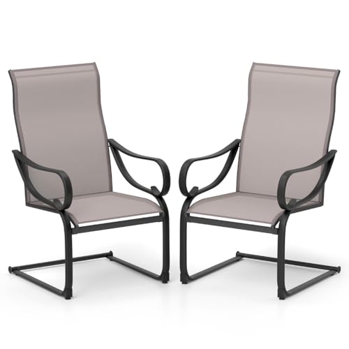HaoChrymec 2er Set Terrassenstühle mit Hoher Rückenlehne und Sitzfläche aus Netzgewebe, Schaukelfunktion, Relaxsessel für Garten, Balkon und Terrasse, Grau, 69 x 62 x 108 cm von HaoChrymec