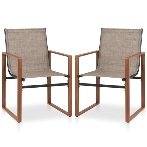 HaoChrymec 2er Set Terrassenstuhl Set mit Atmungsaktiver Sitzfläche und Rückenlehne, Ergonomisches Design, Outdoor Stuhl für Garten, Balkon, Terrasse, Braun, 59 x 55,5 x 86 cm von HaoChrymec