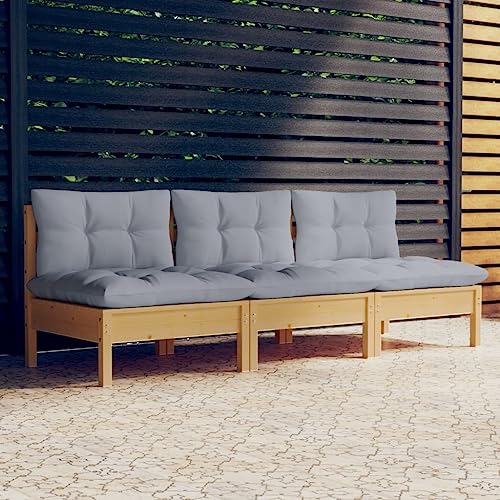 HaoChrymec 3-Sitzer-Gartensofa aus Massivholz Kiefer mit Grauen Kissen, Modulares Design, Outdoor Couch für Balkon oder Garten, Lounge Möbel Outdoor, Garden Sofas, Grau, 63.5 x 63.5 x 62.5 cm HaoChrymec 3-Sitzer-Gartensofa aus Massivholz Kiefer mit Grauen Kissen, Modulares Design, Outdoor Couch für Balkon oder Garten, Lounge Möbel Outdoor, Garden Sofas, Grau, 63.5 x 63.5 x 62.5 cm von HaoChrymec