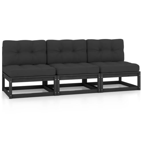 HaoChrymec 3-Sitzer-Sofa aus Kiefer Massivholz mit Kissen, Outdoor Lounge Möbel, Gartenmöbel Set, Balkon Sofa, Schwarz, 70 x 70 x 67 cm HaoChrymec 3-Sitzer-Sofa aus Kiefer Massivholz mit Kissen, Outdoor Lounge Möbel, Gartenmöbel Set, Balkon Sofa, Schwarz, 70 x 70 x 67 cm von HaoChrymec