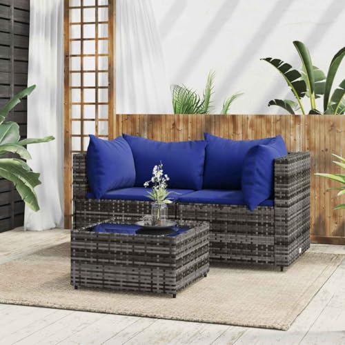HaoChrymec 3-TLG. Garten-Lounge-Set aus PE-Rattan mit Kissen, Modulares Design, Stabiles Gestell, Outdoor Möbel für Balkon, Terrasse und Garten, Grau, 208 x 208 x 80 cm von HaoChrymec