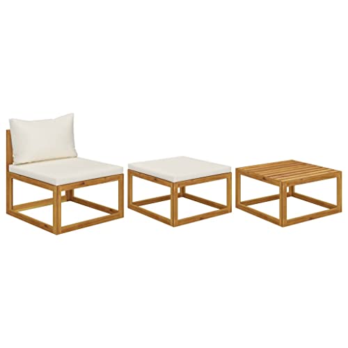 HaoChrymec 3-TLG. Garten-Lounge-Set mit Akazien-Massivholz, Öl-Finish, Komfortable Creme-Kissen, Outdoor Möbel, Gartensofa, Balkonmöbel Set, 68 x 70 x 60 cm von HaoChrymec