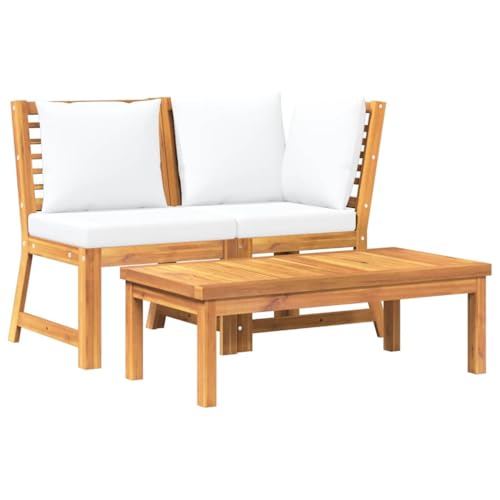 HaoChrymec 3-TLG. Garten-Lounge-Set mit Creme Kissen aus Massivholz Akazie, Modulares Design, Witterungsbeständig, Gartensofa, Balkonmöbel Set, Outdoor Möbel, 100 x 50 x 33 cm von HaoChrymec