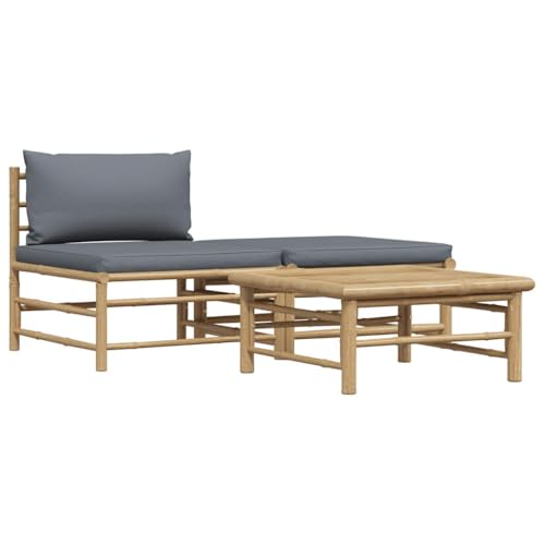 HaoChrymec 3-TLG. Garten-Lounge-Set mit Dunkelgrauen Kissen, Bambus, Modularer Aufbau, Sitzbank Outdoor, Balkonmöbel Set, Gartensofa, 65 x 70 x 60 cm von HaoChrymec