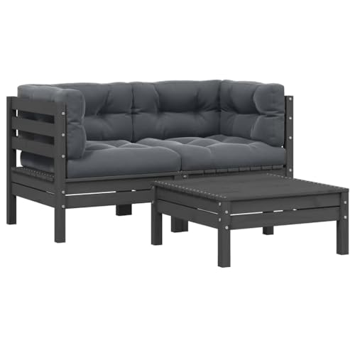 HaoChrymec 3-TLG. Garten-Lounge-Set mit Kissen, Grau Massivholz Kiefer, Modular, Gartensofa, Balkonmöbel Set, Outdoor Möbel, Sitzbank Outdoor, 63.5 x 63.5 x 62.5 cm von HaoChrymec