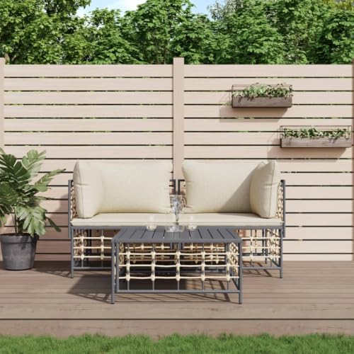 HaoChrymec 3-TLG. Garten-Lounge-Set mit Kissen Anthrazit Poly Rattan, Robuster Stahlrahmen, Modulares Design, Komfortable Sitzkissen, Balkon Stuhl, Outdoor Stuhl, Terrasse, 72 x 72 x 66 cm von HaoChrymec
