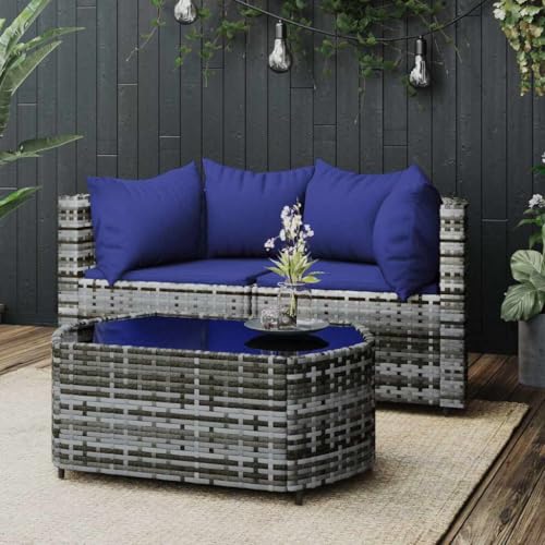 HaoChrymec 3-TLG. Garten-Lounge-Set mit Kissen Grau, PE-Rattan, Pulverbeschichteter Stahl, Modulares Design, Balkon Sofa, Outdoor Stuhl, Gartenstühle, 78 x 53 x 29.5 cm von HaoChrymec