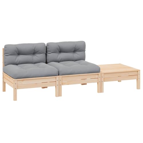 HaoChrymec 3-TLG. Garten-Lounge-Set mit Kissen Grau aus Massivholz Kiefer, Modular, Gartensofa, Balkonmöbel Set, Sitzbank Outdoor, 63.5 x 63.5 x 62.5 cm von HaoChrymec