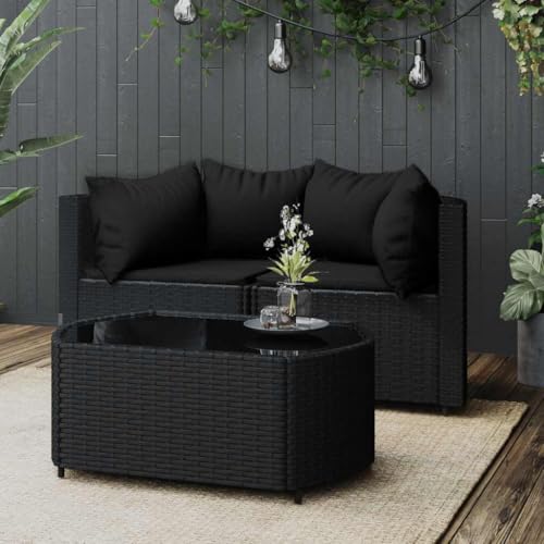HaoChrymec 3-TLG. Garten-Lounge-Set mit Kissen Schwarz, PE-Rattan, Pulverbeschichteter Stahl, Modulares Design, Balkon Sofa, Outdoor Stuhl, Gartenstühle, 78 x 53 x 29.5 cm von HaoChrymec