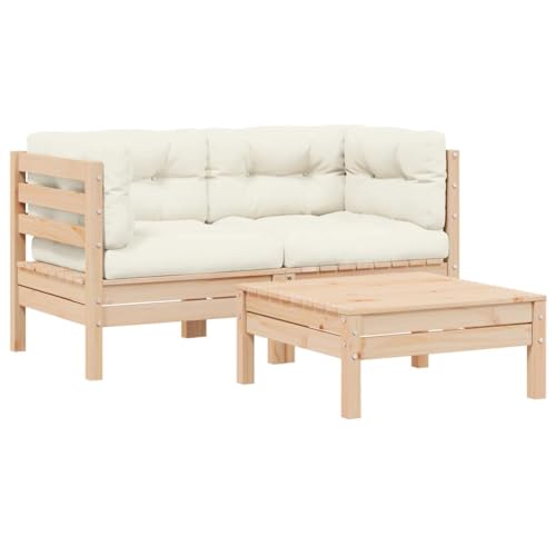 HaoChrymec 3-TLG. Garten-Lounge-Set mit Kissen in Creme, Kiefer Massivholz, Modularer Aufbau, Outdoor Möbel für Balkon und Terrasse, Gartensofa, Sitzbank Outdoor, 63.5 x 63.5 x 62.5 cm von HaoChrymec