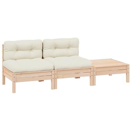 HaoChrymec 3-TLG. Garten-Lounge-Set mit Kissen in Creme, Massivholz Kiefer, Modular Anordbar, Outdoor Möbel für Terrasse und Balkon, Gartensofa, Sitzbank Outdoor, 63.5 x 63.5 x 62.5 cm von HaoChrymec