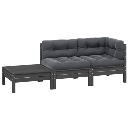 HaoChrymec 3-TLG. Garten-Lounge-Set mit Kissen in Grau, Massivholz Kiefer, Modulares Design, Bequem und Robust, Balkonmöbel Set, Gartensofa, Outdoor Möbel, 63.5 x 63.5 x 62.5 cm von HaoChrymec
