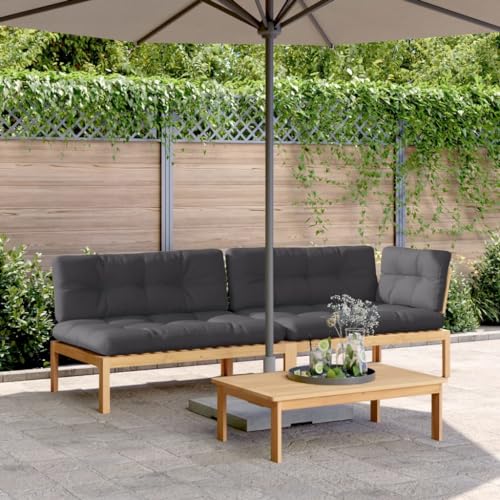 HaoChrymec 3-TLG. Garten-Sofagarnitur aus Akazienholz mit Kissen, Modulares Design, Lounge Möbel Outdoor, Balkon Sofa, Garden Sofas, 120 x 80 x 12 cm Sitzkissen von HaoChrymec