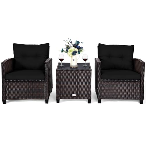 HaoChrymec 3-Teiliges Rattan Gartenmöbel Set mit Sitzkissen & Couchtisch, Balkonmöbel Set mit PE-Rattan, Metallrahmen, Terrassenmöbel Außen, Schwarz, 67 x 67 x 76 cm HaoChrymec 3-Teiliges Rattan Gartenmöbel Set mit Sitzkissen & Couchtisch, Balkonmöbel Set mit PE-Rattan, Metallrahmen, Terrassenmöbel Außen, Schwarz, 67 x 67 x 76 cm von HaoChrymec
