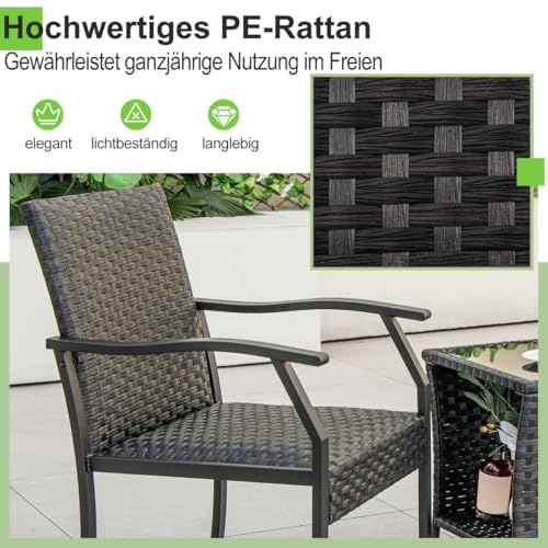 HaoChrymec 3-teiliges Gartenmöbel Set mit 2 Stühlen und Tisch, PE-Rattan, Balkonmöbel Set, Terrassenmöbel für Außenbereich, Gemischtes Braun, 66 x 59 x 87 cm von HaoChrymec