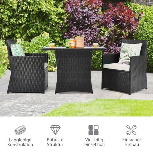 HaoChrymec 3-teiliges Patio ESS-Set aus PE-Rattan mit Tischplatte, Platzsparendes Design, Ergonomische Stühle, Geeignet für Balkon, Terrasse, Garten, Braun, 104 x 63 x 72 cm von HaoChrymec