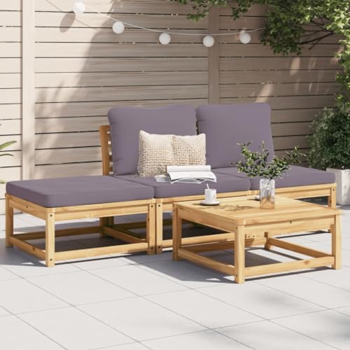 HaoChrymec 4-TLG. Garten-Lounge-Set mit Kissen, Akazien-Massivholz, Modulares Design, Bequemes Sitzerlebnis, Balkonmöbel Set, Gartensofa, Outdoor Möbel, Dunkelgrau, 63 x 63 x 30 cm von HaoChrymec