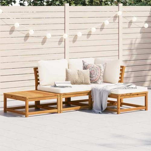 HaoChrymec 4-TLG. Garten-Lounge-Set mit Kissen, Massivholz Akazie, Modulares Design, Bequemes Sitzerlebnis, Gartenbank, Gartensofa, Outdoor Möbel, Cremeweiße Kissen, 63 x 73 x 30 cm von HaoChrymec