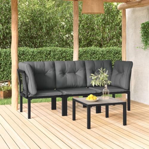 HaoChrymec 4-TLG. Garten-Lounge-Set mit Schwarz und Grau Poly Rattan, Modulares Design, Outdoor Möbel, Gartenbank, Gartensofa, Sitzbank Outdoor, Balkonmöbel Set, 55 x 55 x 31 cm von HaoChrymec
