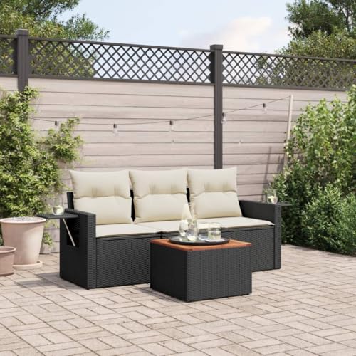 HaoChrymec 4-TLG. Garten-Sofagarnitur mit Kissen aus PE-Rattan und Akazienholz, Modulares Design, Beistelltisch, für Gartenlounge Outdoor, Gartensofa, Sitzgruppe Outdoor, Schwarz, 55 x 62 x 69 cm HaoChrymec 4-TLG. Garten-Sofagarnitur mit Kissen aus PE-Rattan und Akazienholz, Modulares Design, Beistelltisch, für Gartenlounge Outdoor, Gartensofa, Sitzgruppe Outdoor, Schwarz, 55 x 62 x 69 cm von HaoChrymec
